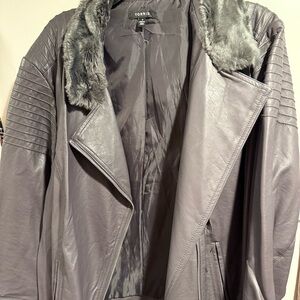 Torrid Gray Leather Jacket with Faux Fur Collar